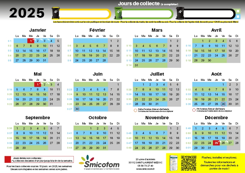 Calendrier 2025 Plannings de collecte 2025 SMICOTOM 33 Calendrier 2025 Plannings de collecte 2025 SMICOTOM 33