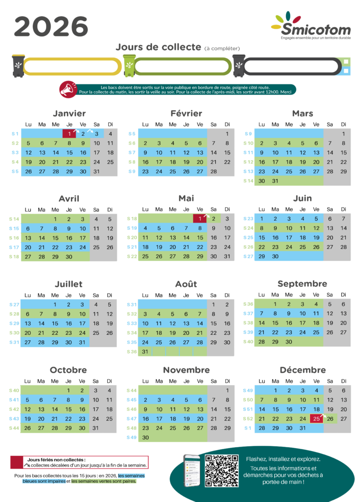 CALENDRIER COLLECTE DECHETS INFO TRI 47 Smicotom Calendrier de collecte 2026 SMICOTOM 33